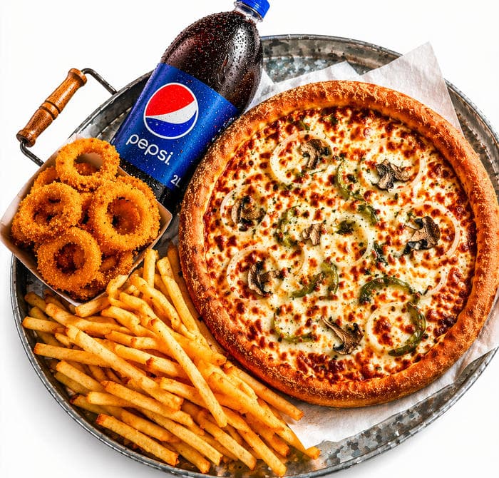PIZZA 30$ + FRITES + RONDELLE + 2L